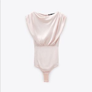 ZARA Draped Satin Bodysuit TRF Pale Pink
